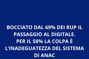 BOCCIATO DAL 69% DEI RUP IL PASSAGGIO AL DIGITALE. PER IL 58% LA COLPA È L’INADEGUATEZZA DEL SISTEMA DI ANAC